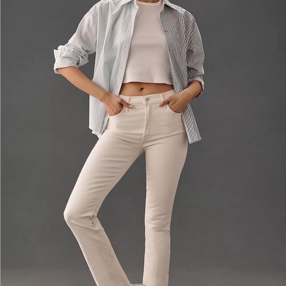 🤍MOTHER MID RISE DAZZLER CROP FRAY JEANS IN CREAM PUFF🤍